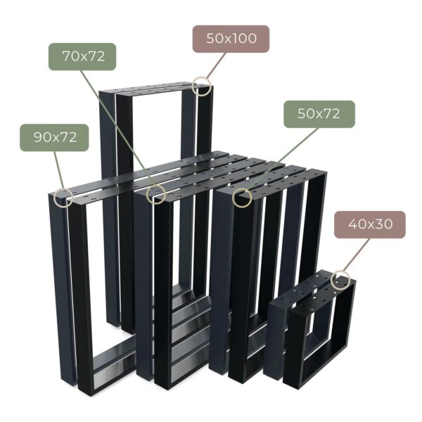 Set di gambe da tavolo in diverse dimensioni per ogni esigenza d’arredo.