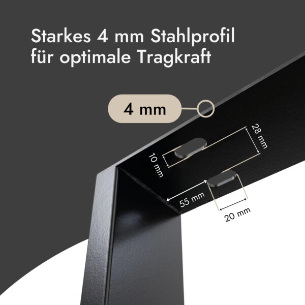 Tischkufen aus 4 mm starkem Stahlprofil mit präzisen Bohrlöchern zur einfachen Montage