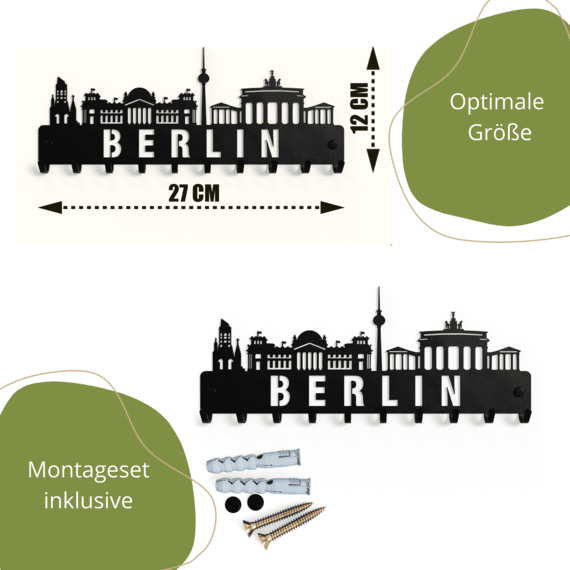 Maße Schlüsselbrett Berlin inklusive Montageset: 12cm Hoch, 27cm Breit