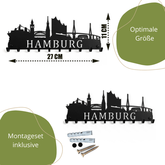 Maße Schlüsselbrett Hamburg und Montageset: 11cm Höhe und 27cm Breite