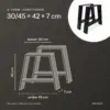 Afmetingen A-vormige tafelpoten 30/45 × 42 cm: boven 30 cm, onder 45 cm breed, 42 cm hoog, 7 cm diep