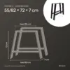 Dimensions des pieds de table en A 55/82 × 72 cm : 55 cm en haut, 82 cm en bas, 72 cm de haut, 7 cm de profondeur
