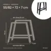 Medidas dos pés de mesa em A 55/82 × 72 cm: 55 cm em cima, 82 cm em baixo, 72 cm de altura, 7 cm de profundidade