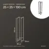 Dimensions du range-bûches 25 × 25 × 130 cm : 25 cm de large, 25 cm de profondeur, 130 cm de haut, pour 0,06 m³ de bois