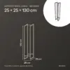 Medidas do suporte para lenha 25 × 25 × 130 cm: 25 cm de largura, 25 cm de profundidade, 130 cm de altura, para 0,06 m³ de lenha