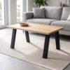 Table basse en bois clair avec pieds de table en U noirs, 30/45 × 40 cm