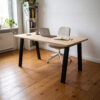 Bureau en chêne avec pieds de table en U noirs, 55/75 × 70 cm