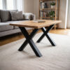 Oak coffee table with black X-shaped table legs, 36 × 40 cm