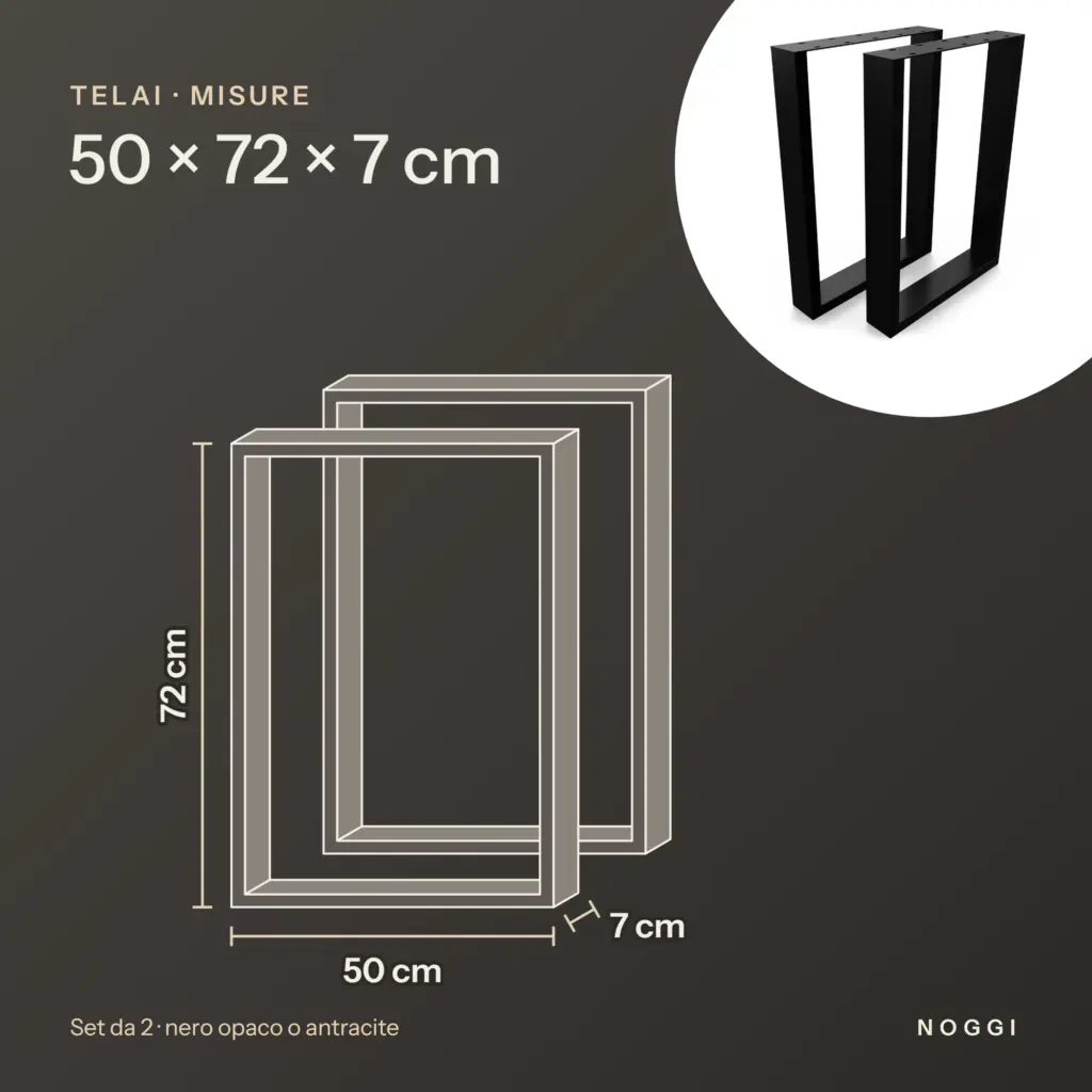 Misure gambe rettangolari 50 × 72 cm: 50 cm di larghezza, 72 cm di altezza, 7 cm di profondità