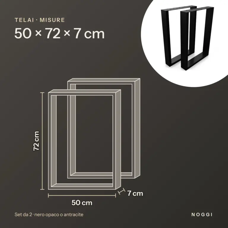 Misure gambe rettangolari 50 × 72 cm: 50 cm di larghezza, 72 cm di altezza, 7 cm di profondità