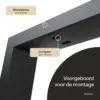 U-vormige tafelpoten: montageplaat van 3 mm staal met sleufgaten van 20 × 10 mm