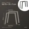 Medidas de las patas de mesa en U 55/75 × 70 cm: 55 cm arriba, 75 cm abajo, 70 cm de alto, 7 cm de fondo
