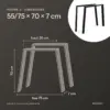 Dimensions des pieds de table en U 55/75 × 70 cm : 55 cm en haut, 75 cm en bas, 70 cm de haut, 7 cm de profondeur