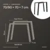 Dimensions des pieds de table en U 70/90 × 70 cm : 70 cm en haut, 90 cm en bas, 70 cm de haut, 7 cm de profondeur