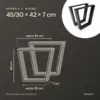 Misure forma a V 45/30 × 42 cm: 45 cm in alto, 30 cm in basso, 42 cm di altezza, 7 cm di profondità