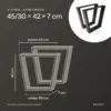 Afmetingen V-vorm 45/30 × 42 cm: boven 45 cm, onder 30 cm breed, 42 cm hoog, 7 cm diep