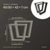 Medidas forma em V 45/30 × 42 cm: 45 cm em cima, 30 cm em baixo, 42 cm de altura, 7 cm de profundidade