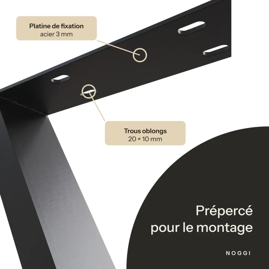 Forme en X : plaque de montage en acier de 3 mm avec trous oblongs de 20 × 10 mm